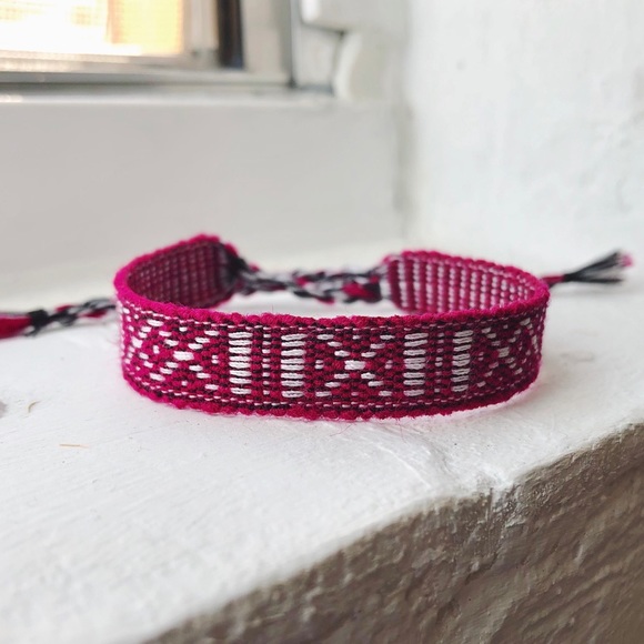 Bright Burgundy Boho Woven Bracelet - Picture 3 of 5